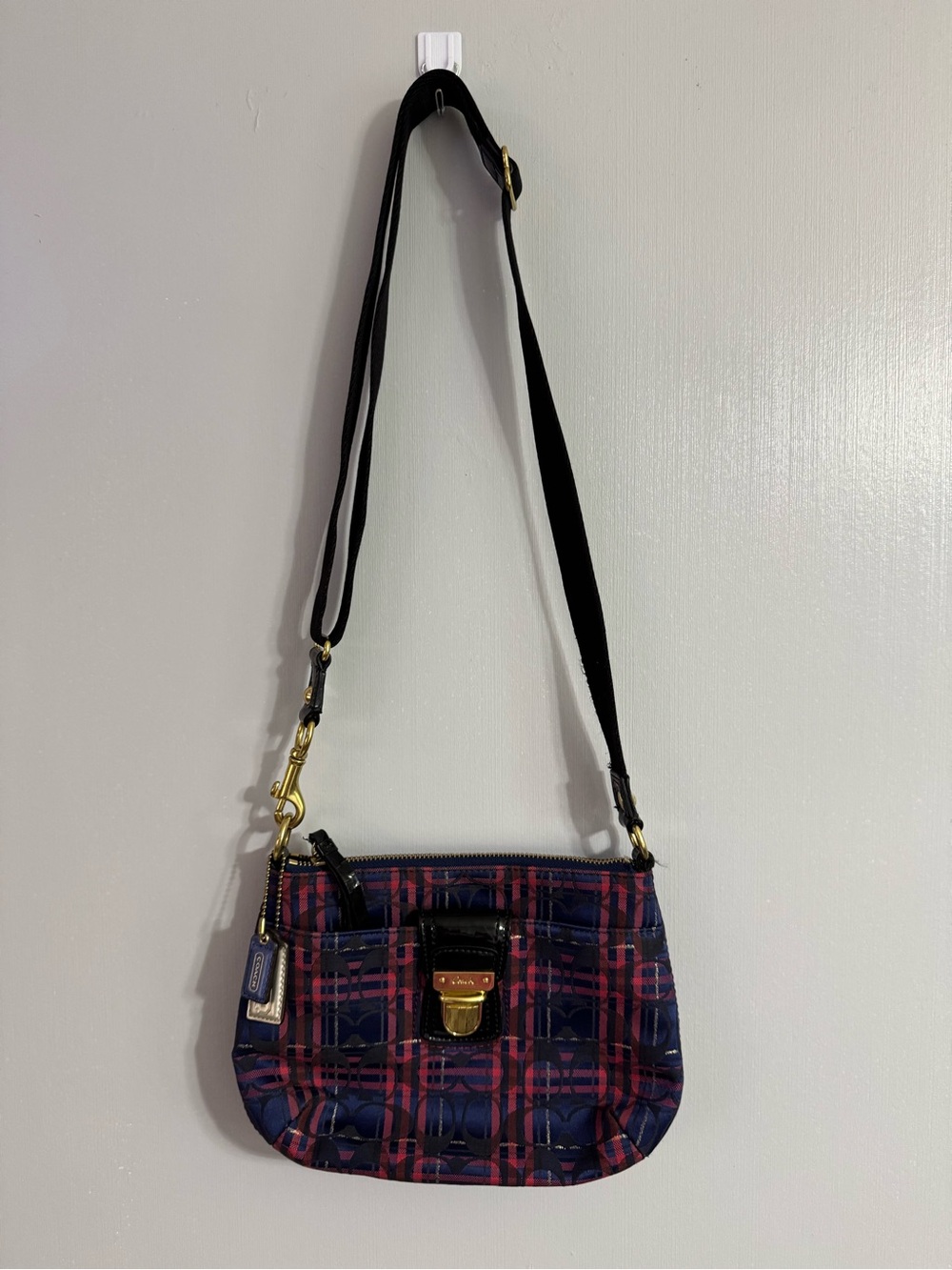 Coach Navy and Pink Plaid Crossbody